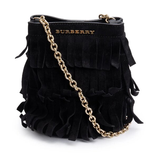 BURBERRY PROSUM BLACK SUEDE FRINGE CROSSBODY BAG - Picture 11 of 11